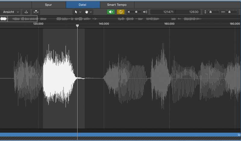 Audio-Editor: Auswahl und Loop-Wedergabe